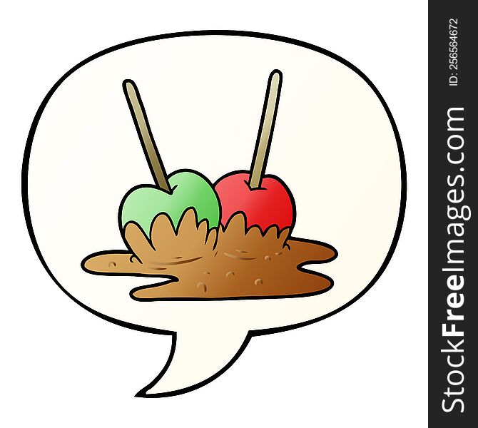 cartoon toffee apples with speech bubble in smooth gradient style
