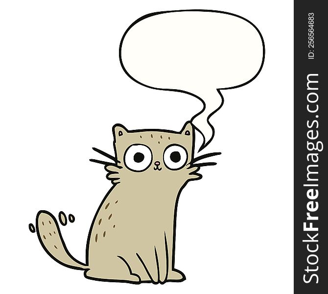 cartoon staring cat with speech bubble. cartoon staring cat with speech bubble