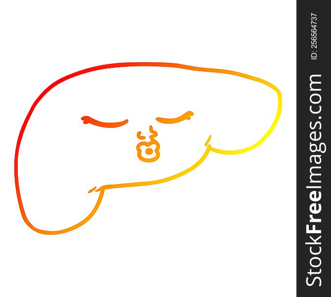 warm gradient line drawing of a cartoon pretty liver