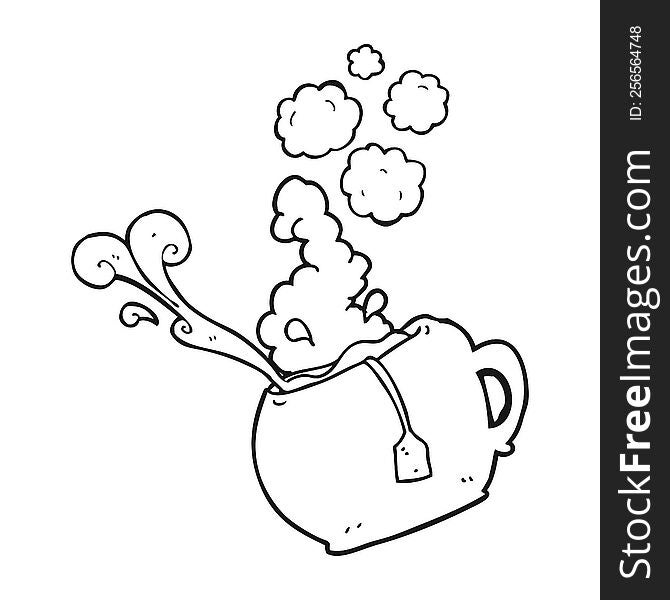 freehand drawn black and white cartoon cup of tea