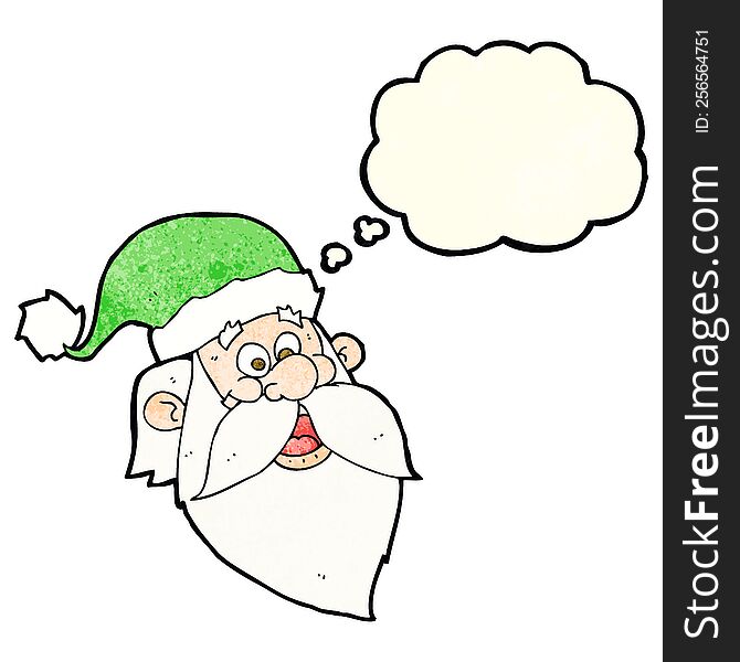 cartoon jolly santa claus face with thought bubble