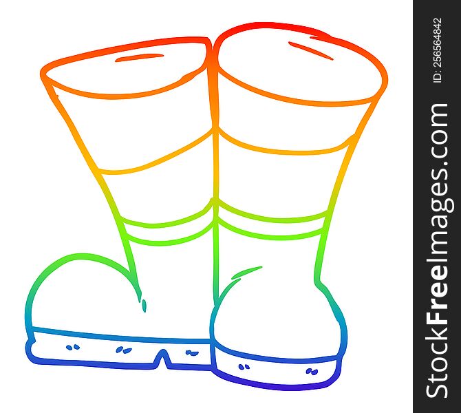 Rainbow Gradient Line Drawing Wellington Boots Cartoon
