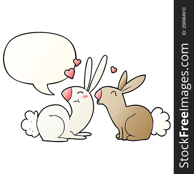 Cartoon Rabbits In Love And Speech Bubble In Smooth Gradient Style