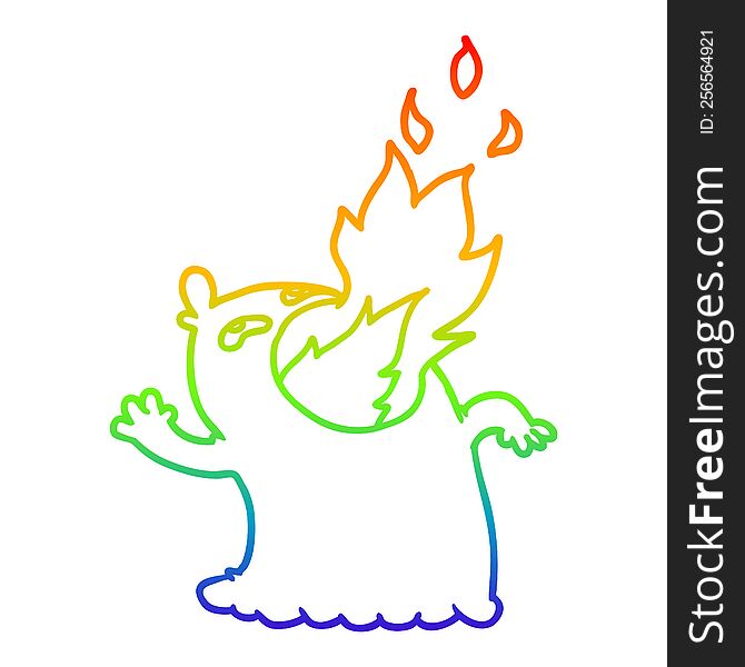 rainbow gradient line drawing of a cartoon fire breathing ghost