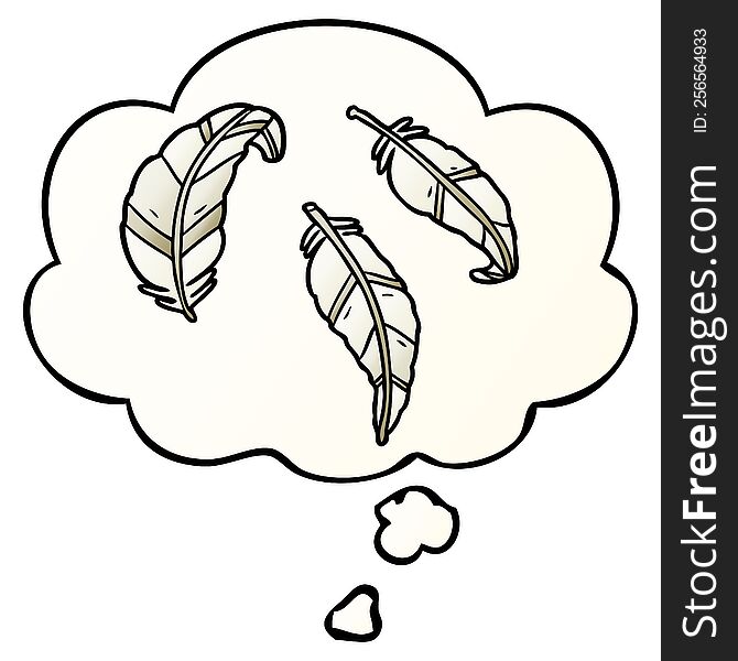 cartoon feathers with thought bubble in smooth gradient style
