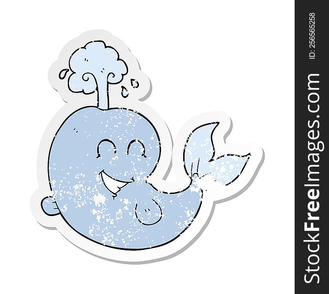 Retro Distressed Sticker Of A Cartoon Whale Spouting Water