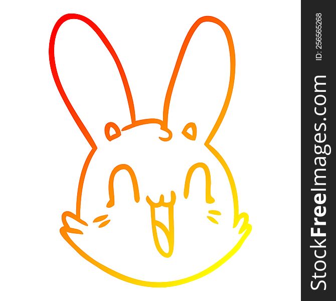 warm gradient line drawing of a cartoon crazy happy bunny face