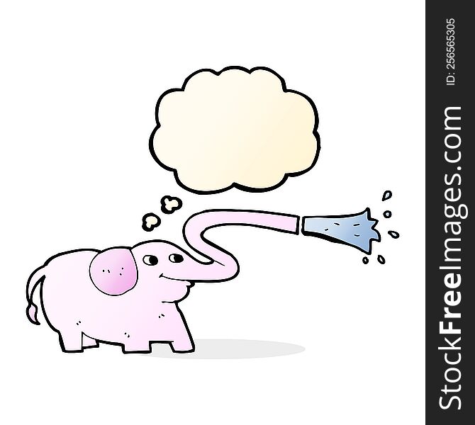 Cartoon Elephant Squirting Water With Thought Bubble