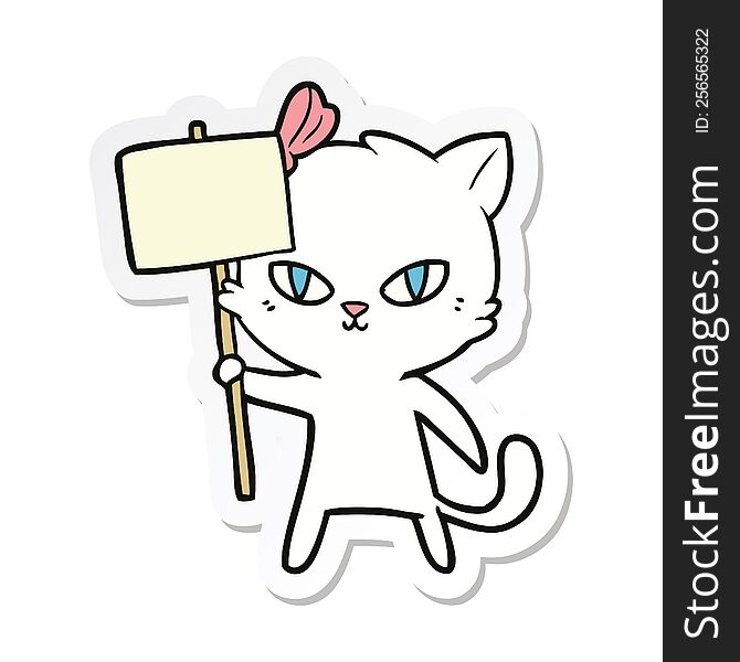 Sticker Of A Cute Cartoon Cat With Protest Sign