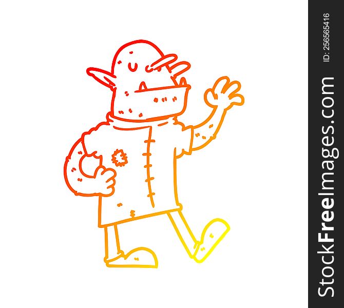 warm gradient line drawing of a cartoon goblin