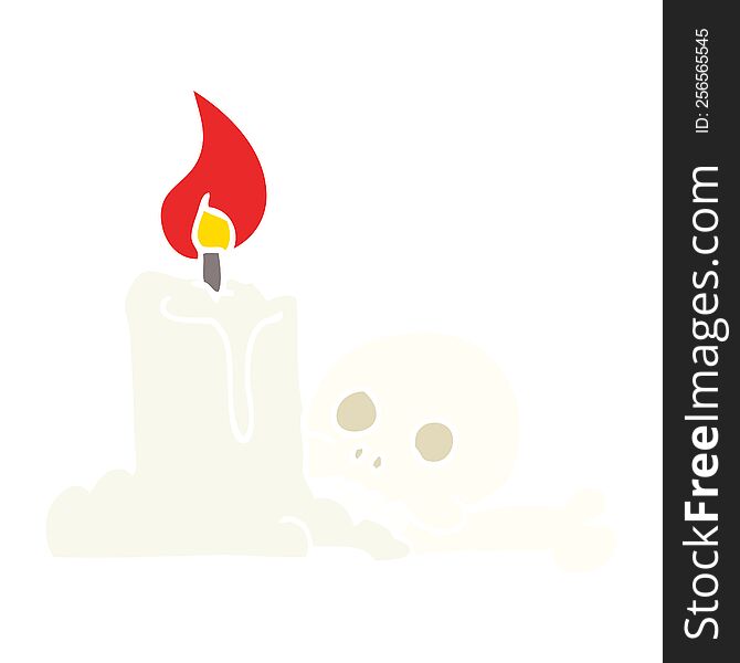 Flat Color Illustration Of A Cartoon Spooky Skull And Candle