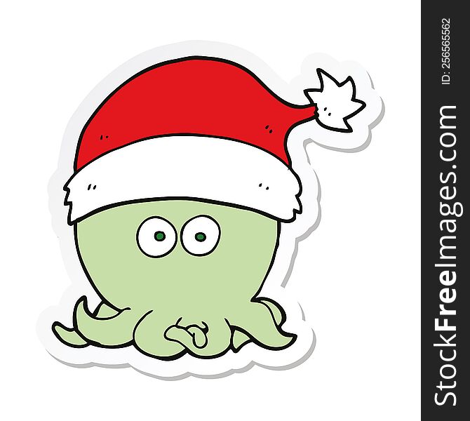 sticker of a cartoon octopus wearing christmas hat