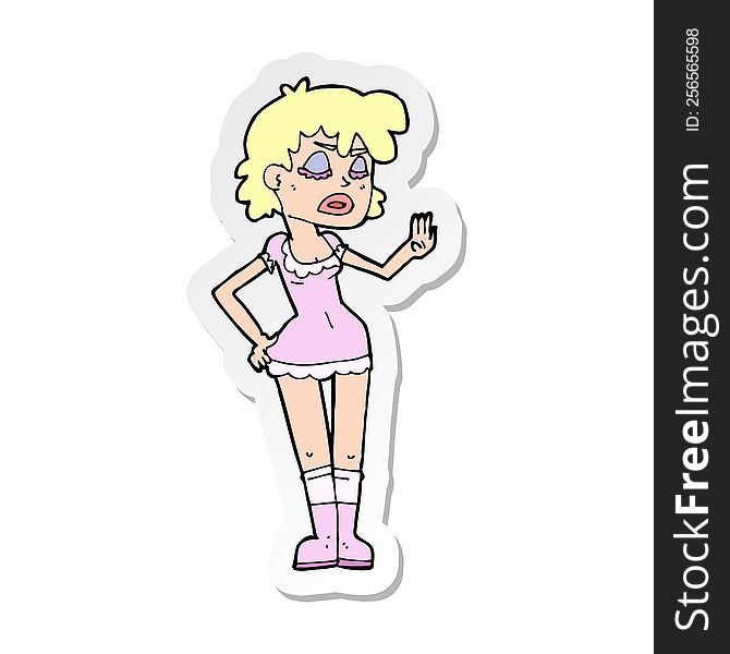 Sticker Of A Cartoon Woman Making Dismissive Gesture