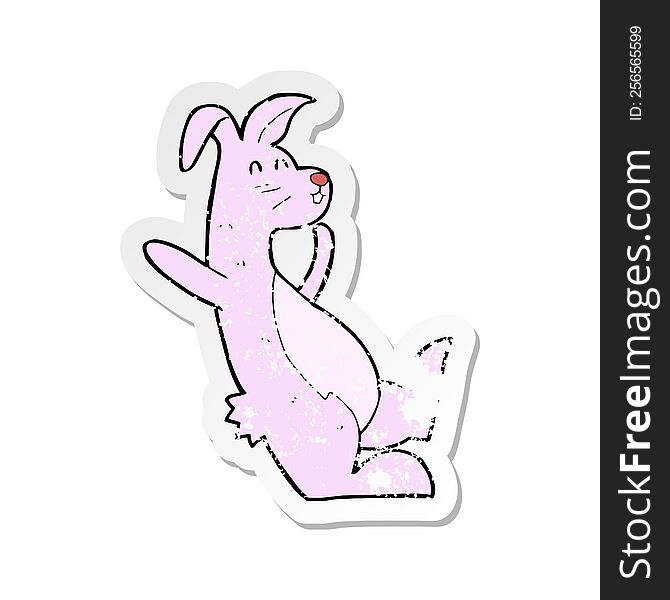 retro distressed sticker of a cartoon pink bunny