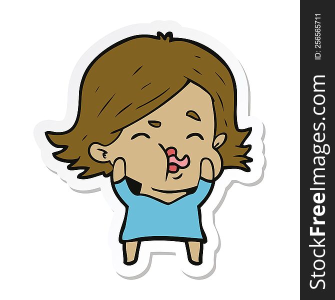 sticker of a cartoon girl pulling face