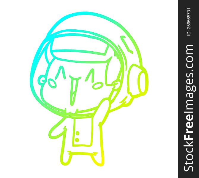 Cold Gradient Line Drawing Happy Cartoon Astronaut Waving