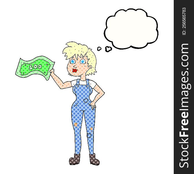 Thought Bubble Cartoon Confident Farmer Woman With Money