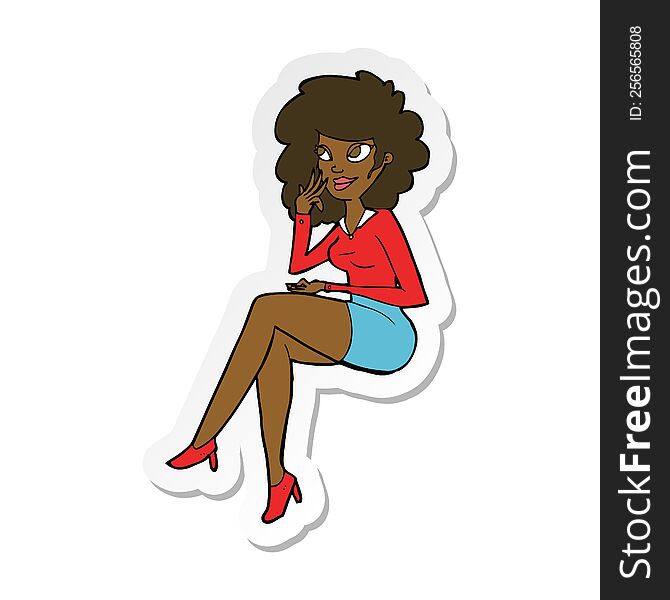 sticker of a cartoon office woman sitting