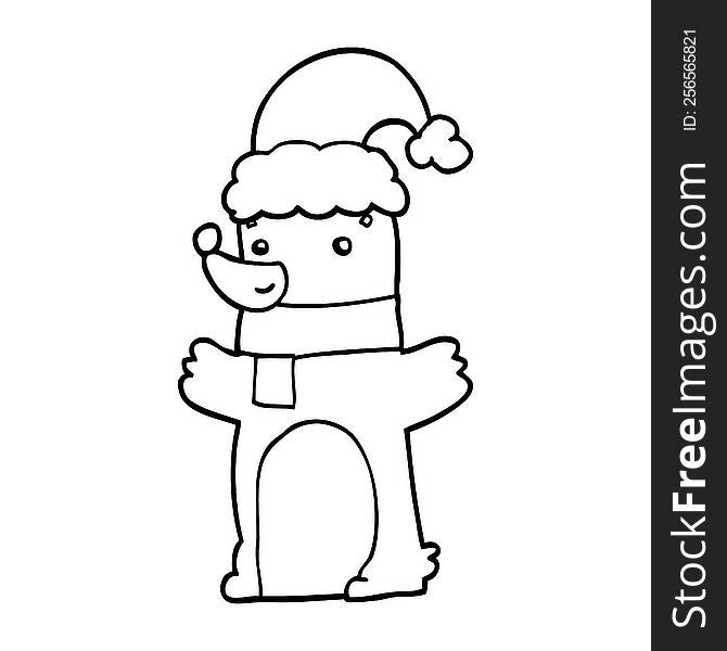 Cartoon Bear Wearing Christmas Hat