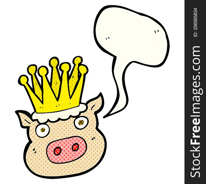 freehand drawn comic book speech bubble cartoon crowned pig