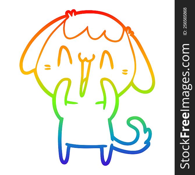 Rainbow Gradient Line Drawing Cartoon Laughing Dog