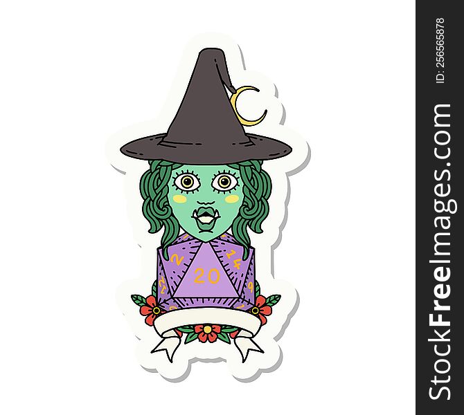 Half Orc Witch Character With Natural 20 Dice Roll Sticker