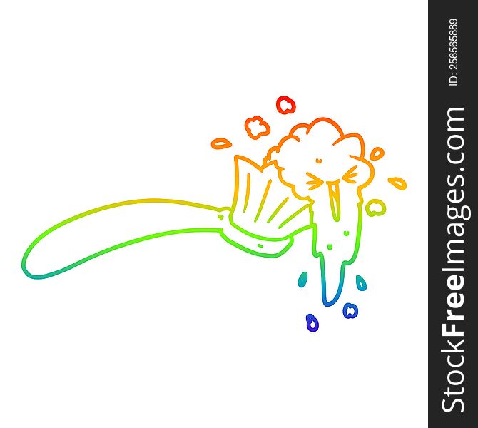 rainbow gradient line drawing of a cartoon toothbrush and toothpaste