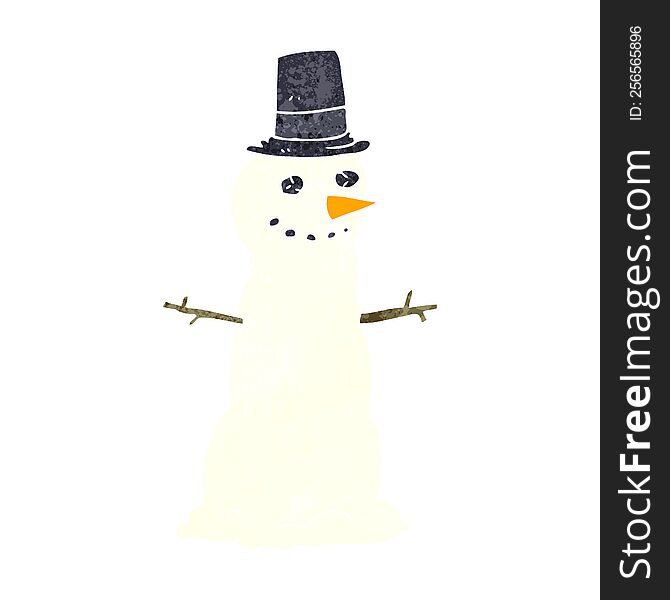Retro Cartoon Snowman In Top Hat