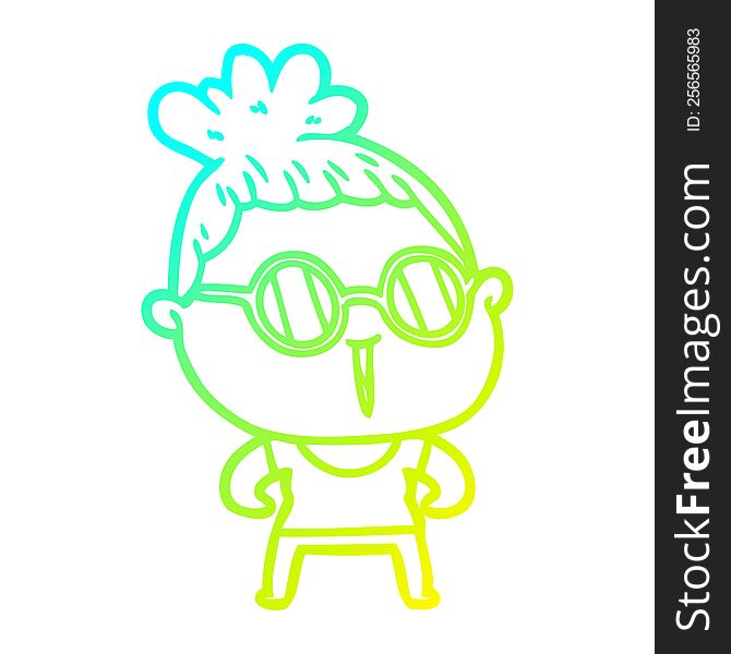 Cold Gradient Line Drawing Cartoon Tough Woman Wearing Spectacles