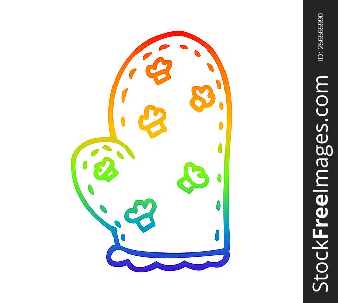 rainbow gradient line drawing of a cartoon oven glove