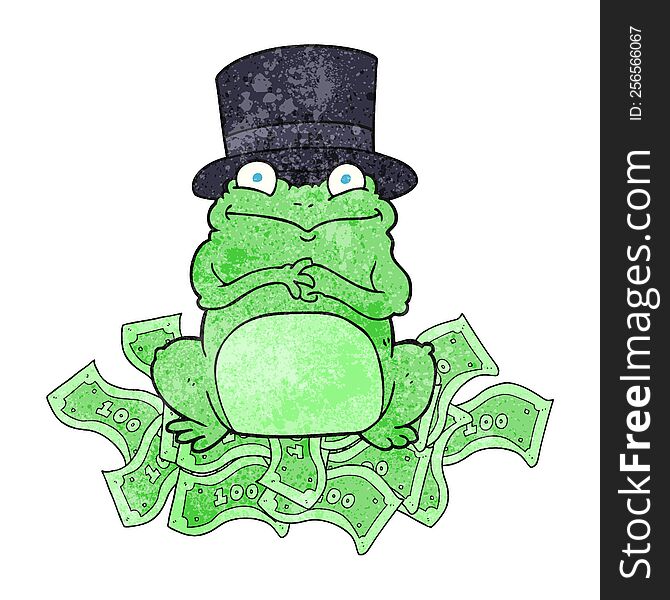 freehand textured cartoon rich frog in top hat