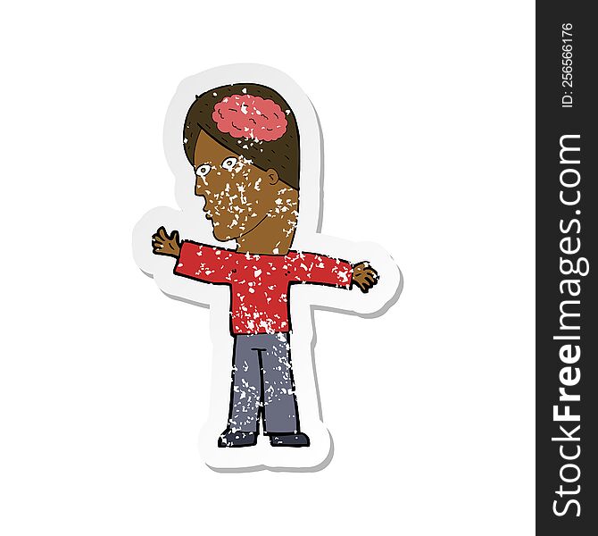 Retro Distressed Sticker Of A Cartoon Man With Brain