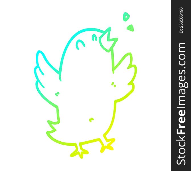 cold gradient line drawing of a cartoon bird singing