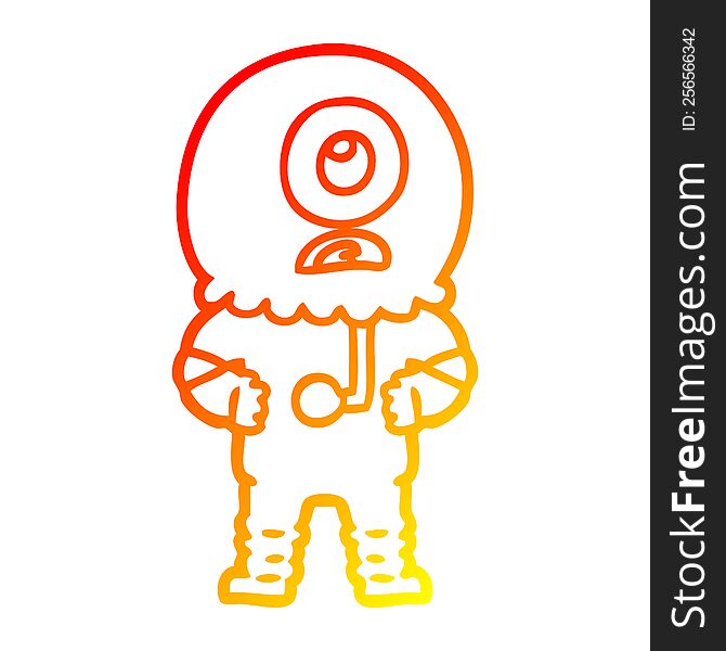 Warm Gradient Line Drawing Cartoon Cyclops Alien Spaceman