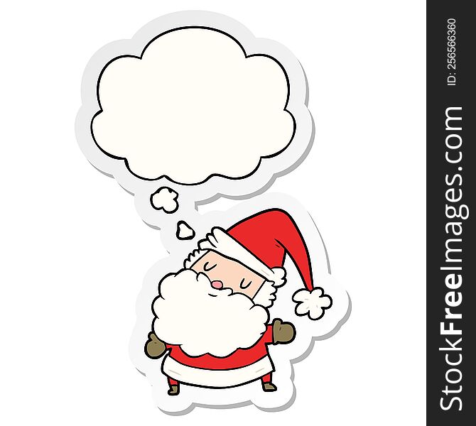 cartoon santa claus with thought bubble as a printed sticker