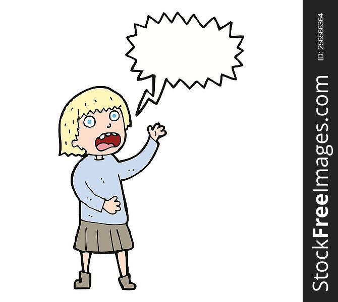 Cartoon Stressed Out Woman With Speech Bubble