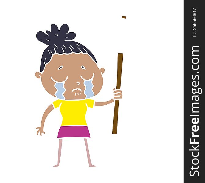 Flat Color Style Cartoon Crying Woman With Protest Sign