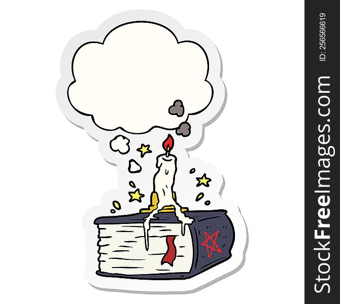 cartoon spooky spellbook with thought bubble as a printed sticker