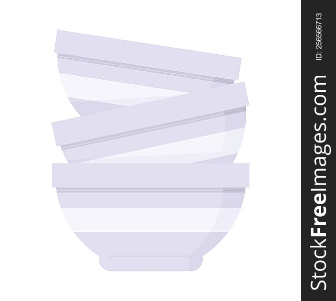 Flat colour illustration of a stack of bowls