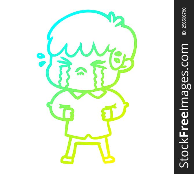 Cold Gradient Line Drawing Crying Boy Cartoon