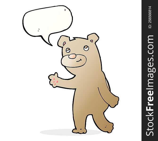 Cartoon Happy Waving Bear With Speech Bubble