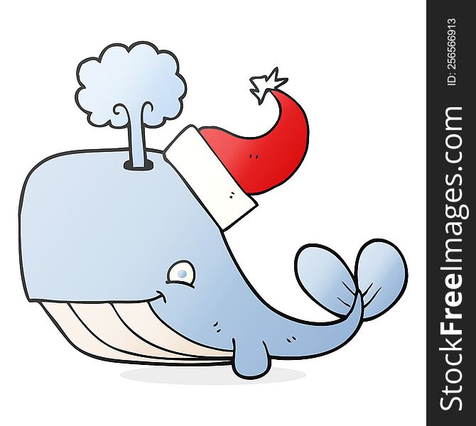Cartoon Whale Wearing Christmas Hat
