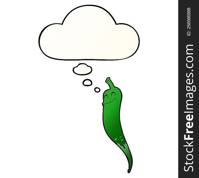 Cartoon Chili Pepper And Thought Bubble In Smooth Gradient Style
