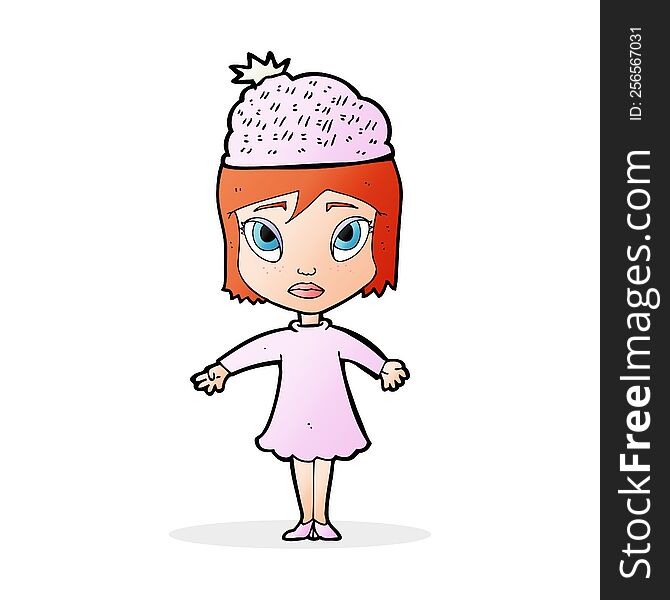 Cartoon Woman Wearing Winter Hat