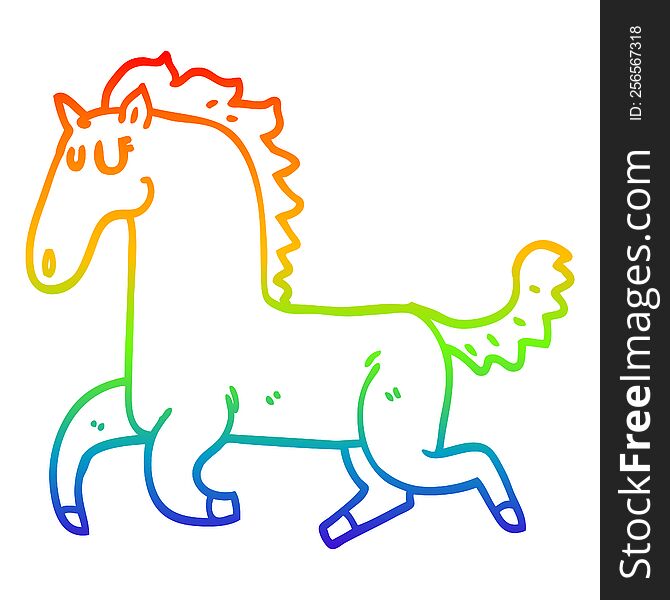 Rainbow Gradient Line Drawing Cartoon Running Horse