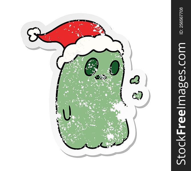 Christmas Distressed Sticker Cartoon Of Kawaii Ghost