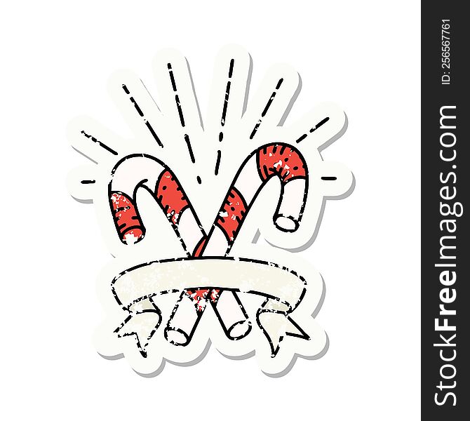 grunge sticker of tattoo style candy canes