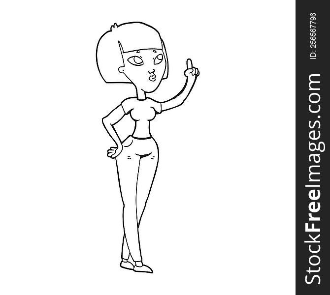 freehand drawn black and white cartoon woman asking question