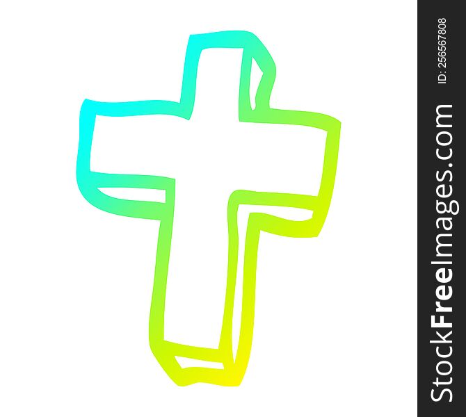 Cold Gradient Line Drawing Cartoon Gold Cross