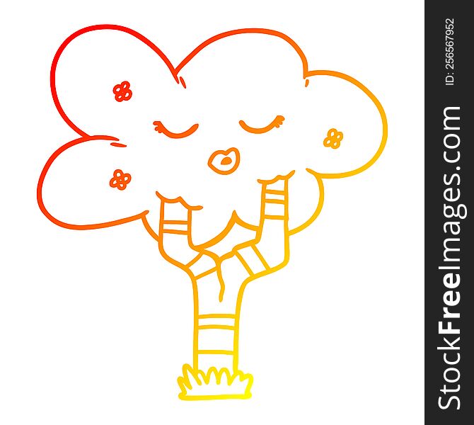 Warm Gradient Line Drawing Cartoon Tree With Face